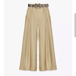 Zara Metallic Gold Wide-Leg Trousers